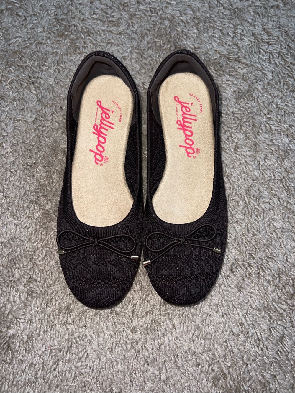 Jellypop Brown Knit Ballet Flats with Bow Detail